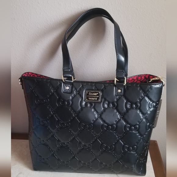 Loungefly Sanrio Hello Kitty Embossed Bows Large Black Tote - Picture 2 of 4
